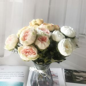 Faux Floral Greenery 6 Köpfe künstliche Blumen weiße Pfingstrose Tee Rose Herbst Seide gefälschte Blumen Vase für DIY Haus Garten Hochzeit Dekoration gefälschte Pflanzen J220906