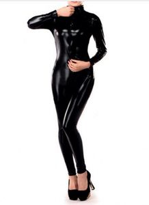 Parlak metalik seksi kızlar catsuit kostümleri siyah lycar spandex zentai tam bodysuit dans kıyafeti parti kulüp giyim kostümleri ön fermuar