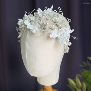 Başlıklar Çember Süper Peri Çiçek Boncuklu Tiara Kumaş Boncuklar Çift Döküm Düğün Saç Bantları Gelin Takı Toptan