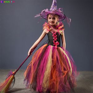 Kız Elbiseleri Kötü Cadı Cadılar Bayramı Kostümü Kızlar İçin Kostüm Kilitli Sihirli Elbise Tutu Elbise Şapka ve Süpürge Çocuk Cosplay Karnaval Partisi Fantezi Elbiseler 220905