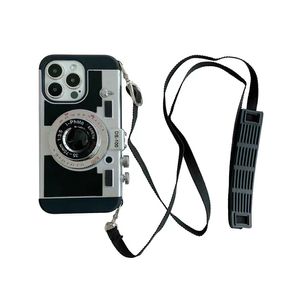 Retro Kamera 3D Çapraz Vücut Vintage Telefon Kılıfları iPhone 14 13 12 Pro Max 11 X XS XR 7 8 artı SE Kayış Crossbody Halat Ile