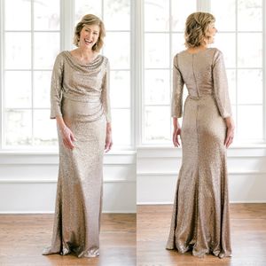 Мода Sequined Mother of the Bride Dresses Plays Bateau Neck Rermaid Evening Howns с длинными рукавами по полу заседание свадебное платье гостя