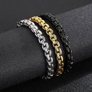 Caixa de Jóias de Aço Inoxidável 316L Correntes Masculinas Femininas Pulseiras Necessárias Alto Polido Hip Hop 8mm Corrente O Ouro Preto Aço 21,5cm