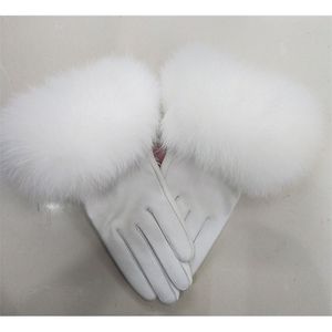 Первалоты женские роскошные кожаные перчатки с лисой меховой манжетой Женщины теплые зима подлинные дамы повседневные ручные 220906
