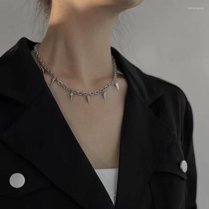 Saza titanyum çelik perçinleme kolye unisex gotik basit düzensiz klavikula zinciri moda püskül insan siyah takı