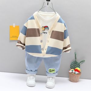 2022 Bahar Bebek Erkek Kızlar Giyim Setleri Toddler Bebek Stripe Coats Tişörtlü Kot Çocuk Kıyafet Çocuklar Günlük Kostüm