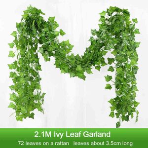 Faux Floral Greenery 21M Artificial Vegetable Green Ivy Leaf Garland Silk Wall Hanging Vine Home Garden Decoration Wedding Party Diy Fake Wreath Leaves J220906