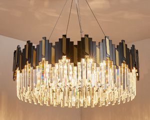 Yuvarlak Led Crystal Chandelier 3 Renkli Karartma Siyah Altın Vücut Kolye Libir Lobi Lobi Aydınlatma