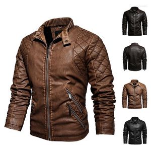 Мужская куртка мотоциклетная куртка осень зимнее пальто мужское кожаное кожаное мужчина повседневное коричневое мотоцикл -байкер -молнии флисо