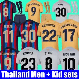 LEWANDOWSKI SOCCER JERSEY MEMPHIS PEDRI BARCELONAS RAPHINHA FERRAN ANSU FATI 2022 2023 F. DE JONG DEST kit shirt men kids sets uniforms