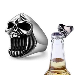 Erkekler için serin şişe açıcı yüzüğü hip-hop erkekler metal kafatası yüzükleri hayalet kafa kafatası yüzüğü gotik punk biker mücevher aksesuarları