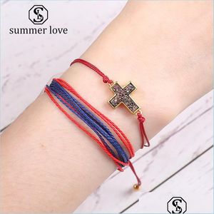 Venda de cadeia de links com cartão natural resina natural stone cross druzy bracelet colorf string corda trança pulseiras ajustáveis ​​para homens mulheres desejam dhwju