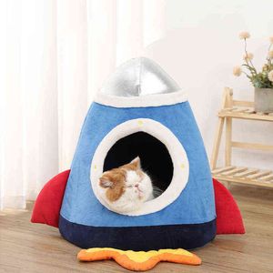 Köpek evleri kennels aksesuarları tatlı kedi yatak sıcak evcil hayvan sepet uzay roket şekli komik kedi ev çadır çok yumuşak küçük köpek mat çanta yıkanabilir mağara kedileri yataklar r231115
