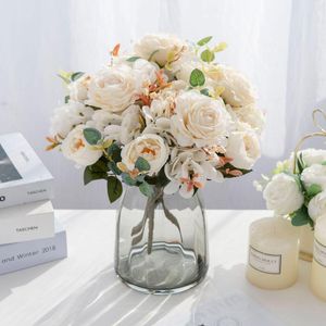 Dekoratif Çiçekler 30cm Yapay Retro Avrupa Hydrengea Şakayi Buket Düğün Partisi Ev İç Oturma Odası DIY Çiçek Düzenlemesi