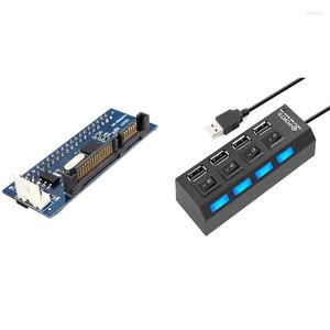 Dönüştürücü 40 pimli IDE dişi SATA-22 pimli erkek adaptör pata kartı 4 bağlantı noktası USB Hub Splitter 2.0 LED