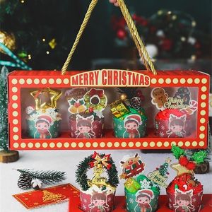 Hediye sargısı Noel yılı kırmızı konteyner tote kutu fincan kek topper çift kağıt meyve ekleme çim daire dekorasyonu 220908