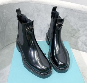 Челси сапоги коренастые ботинки Женщины зимняя обувь кожа кожаная лодыжка черная женская осенняя платформа моды платформы