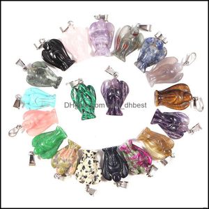 Charms Fashion Natural Stone Congred Angel Charms Rose Quartz Amethyst Jade Gem Gem Pendants для ожерелья для изготовления ювелирных изделий Whol Dhseller2010 DH7B3