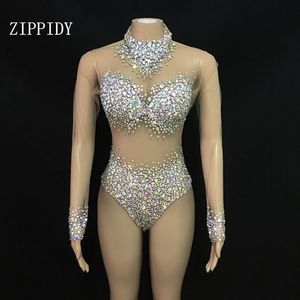 Kadın Tulumları Seksi Seksi AB Rhinestones Mesh Bodysuit Doğum Günü Kutlamak Kadın Şarkıcı Gösterisi Bodysuit Akşam Balo Partisi Sahnesi 220908