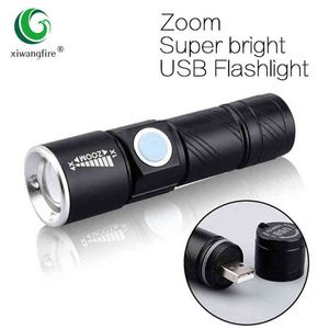 USB Dahili Pil Şarj Edilebilir Kalıcı El Feneri Q5 3 Modlar Mini Zoom Light Flash Su Geçirmez Taktik Kamp Bisiklet Torçu J220713