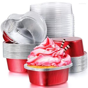 Bakeware Tools Valentine Aluminum Foil Cake Pan Heart Shaped Cupcake Cup With Lids Mini Flan Baking Cups Lid