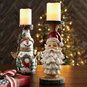 Christmas Decorations Christmas Resin Candlestick Santa Claus Snowman Candle Ornament Table Decor 220908