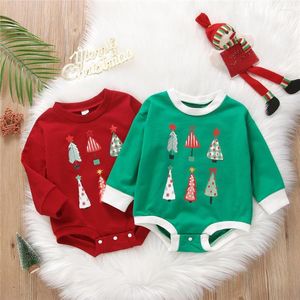 Rompers Baby Boy Girl Weihnachtsbaum gedruckter Strampler Langarm BodySuit 0-24M geboren