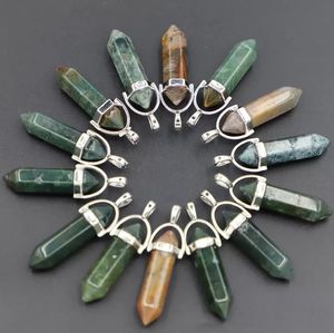 Charms Natural Stone Charms India Agate Hexagon Pillar Point Point Point Point Point Point Point Point Point Point Point Point Pendants