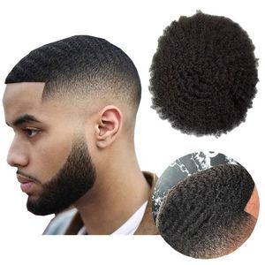 8mm Afro Dalga İnsan Saç Parçaları 8x10 Siyah Erkekler İçin Tam Dantel Toupee Siyah Renk Brezilyalı Bakire Remy Saç parçaları Afrikalı Amerikalı