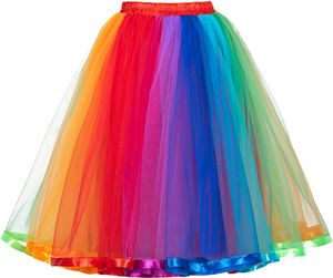 US Stock Donna Arcobaleno Tutù Gonna a strati Gonna in tulle Ragazze Colorate Costumi di Halloween Tutu