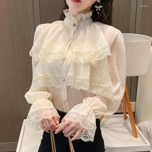 Kadın Bluzlar Beyaz Victorian Bluz Uzun Kollu Gotik Bağcıklı Korse Üst Kadın Ofis Rönesans Eski Parti Goth Ruffles Lolita