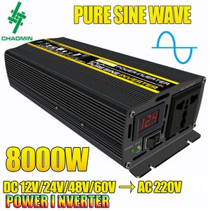 8000W LCD Display Solar Pure Sine Wave Power Inverter 12V 24V 48V to 220V Voltage Transformer Car Charger Converter