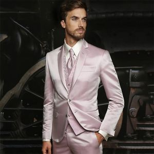 Мужские костюмы Blazers блестящие розовые атласные мужские костюмы Slim Fit Groom Wedding Prom Tuxedo 3 Piece Jacket Pats Set Model Model Costume Homme 220909