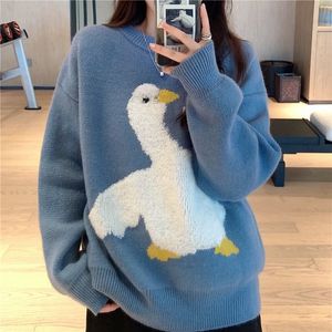 Suéter Feminino Japonês Sweet Cartoon Goose Printed Knit Sweater Feminino Outono Inverno Coreano Casual O Neck Harajuku Pulôver Feminino 220908