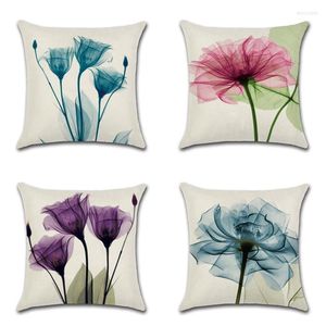 Pillow Watercolouful Abstract Flowers Tulips Printed Cover Throw Pillowcase Home Sofa Decoration Accessories Kussenhoes
