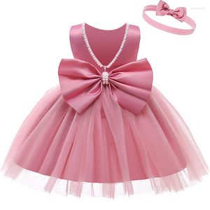 Kız Elbise Doğan Bebek Kız Prenses Elbise Yürümeye Başlayan Çocuk Giysileri 1 Yıl 1. Doğum Günü Tutu Parti Tül Boncuklu Büyük Yay Balo Elbisesi