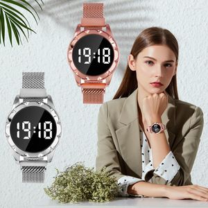 Нарученные часы Montre Dame 2022 повседневные круглые светодиодные сенсорные экраны дамы и девочки модная тренд Электронные часы магнет оролого.