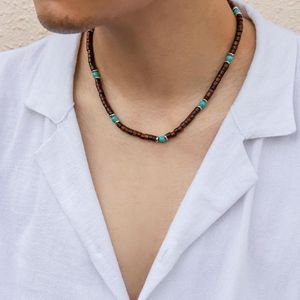 Collane a ciondolo ingesight.Z Mens Black Wood Chocked Collace Boho Green Stone Surfer Chunky African African Tribal for Men 2022