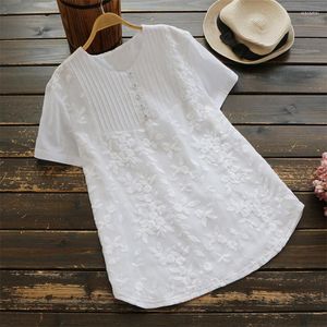 Kadın bluzları artı 5xl 2022 kadın moda kısa kollu tığ işi nakış üstleri gömlekler yaz gündelik çiçek blusas