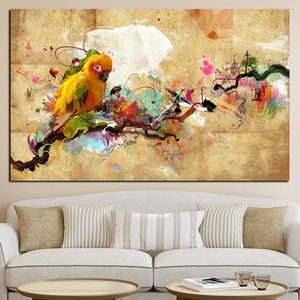 Абстрактная художественная краска попугая птичья масляная живопись на холст -плакате и печати современная стена картинка для гостиной кудрос декор