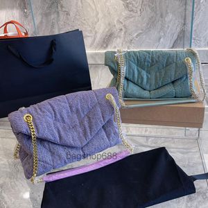 Tasarımcı Çantalar Loulou Klasik Puffer Y Şeklinde Dikiş Omuz Çantaları Moda Çantası Altın Orijinal Donanım Zinciri Çantalar Yüksek Kalite Denim Flep Kadınlar 2023