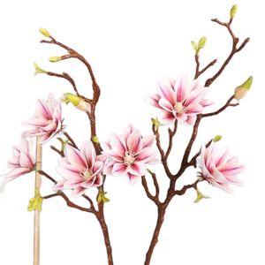 Один из искусственных цветов длинные стволы парфюм лотос магнолия 3 головы на кусок симуляция настоящие прикосновения Magnolias для свадебных центральных элементов