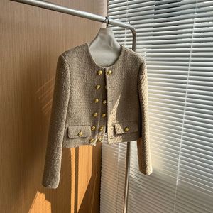 Women s Jackets Runway Tweed Fashion Small Fragrance Gold Double Breasted Wool Coat Brand Luxury Woolen Jacket Casaco Outwear Top 220913