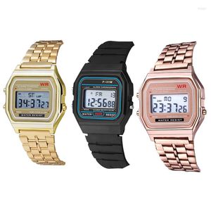 Наручные часы F91W со стальным ремешком Watche Luxury Rose Gold Watch Women Men Business Clock Многофункциональные светодиодные спортивные цифровые Erkek Reloj Relogio