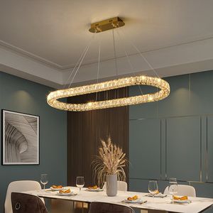 Led oval k9 kristal avizeler modern dikdörtgen kolye avize ışıkları fikstürü Amerikan parlayan asma lambalar yemek odası ev kapalı aydınlatma 80cm