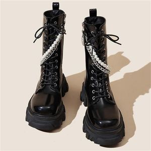 Boots Woman Platform Leather Noslip Fashion Mid Mid Calf Ladies High Heel обувь жемчужная молния Женщины женщины 220913