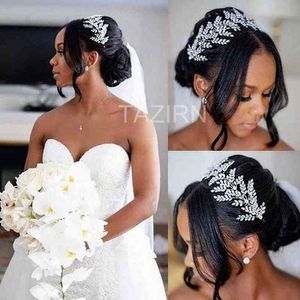 Wedding Hair Jewelry New Full Cubic Zirconia Wedding Hairband CZ Zircon Leaf Headband Birthday Party Sweet 16 Headpieces Jewelry Accessories T220907