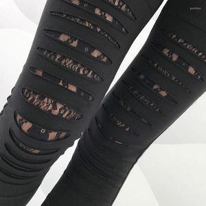 Kadın Tayt Kadın Kadın Moda Tarzı Seksi Dantel Yırtılmış Yırtık Delik Ayak Bileği Uzunluk Pantolon Yaz Pantolon Siyah XXL Artı Boyut