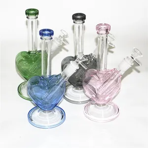 Hookahs 9 polegadas em forma de coração vidro bong cor rosa dab plataformas bubbler mini tubos de água de vidro com néctar de tigela de slides de 14 mm de 14 mm