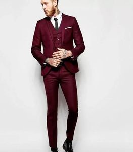 H￼bsche burgunderhochzeit tuxedos schlank fit Anz￼ge f￼r M￤nner Groomsmen Anzug drei St￼cke Prom forms Anz￼ge Jacke Hose Weste